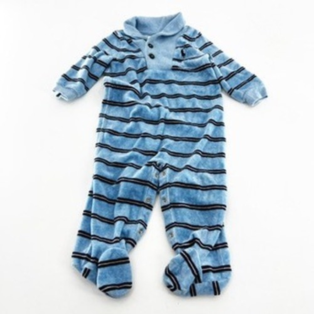 Ralph Lauren Baby Boy Blue Striped Velour Footed Romper Coverall 9 Months Shawl